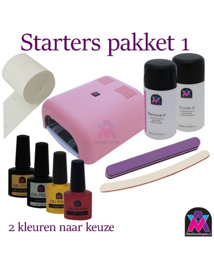 Gellak Starters Pakket Vrije Keus, Voor dit pakket mag u 2 kleuren gellak naar keuze uit zoeken.