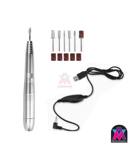 Zilver kleurige aluminium portable USB nagelfrees pen 0-20.000 toeren