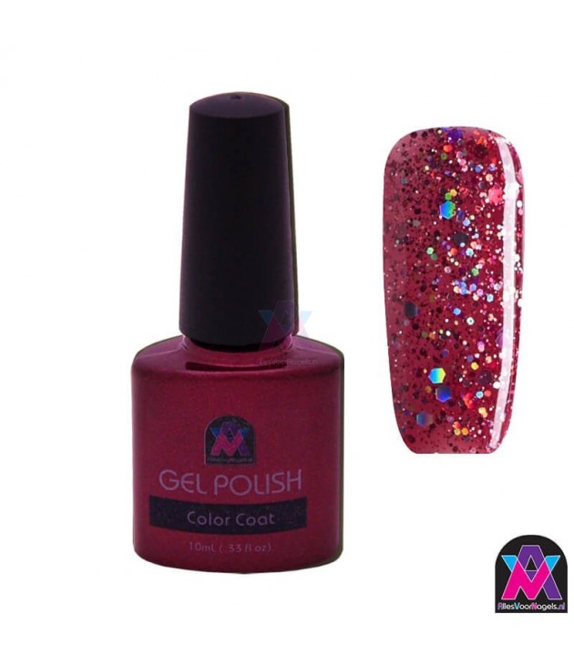 AVN Gel Polish shelllac, Cherry Bomb, 10 ml is een glitter kleur